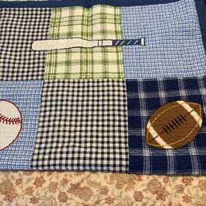 Authentic Kids Plaid Sports Football Soccer Baseball 68x80 Quilt Throw Twin